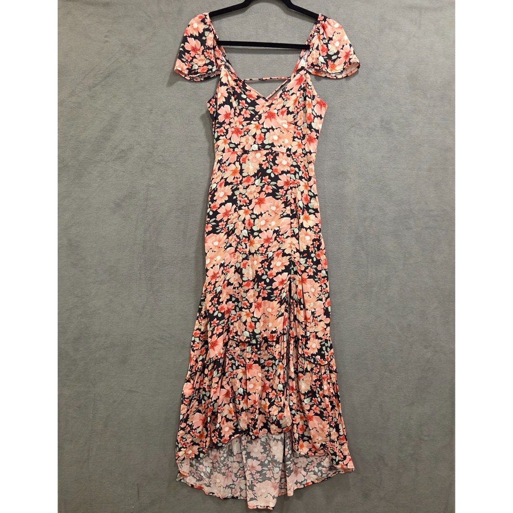 Floral Hi-Lo Maxi Dress Women's No Size Lace-Up Back Feminine Coquette Delicate - Picture 1 of 9
